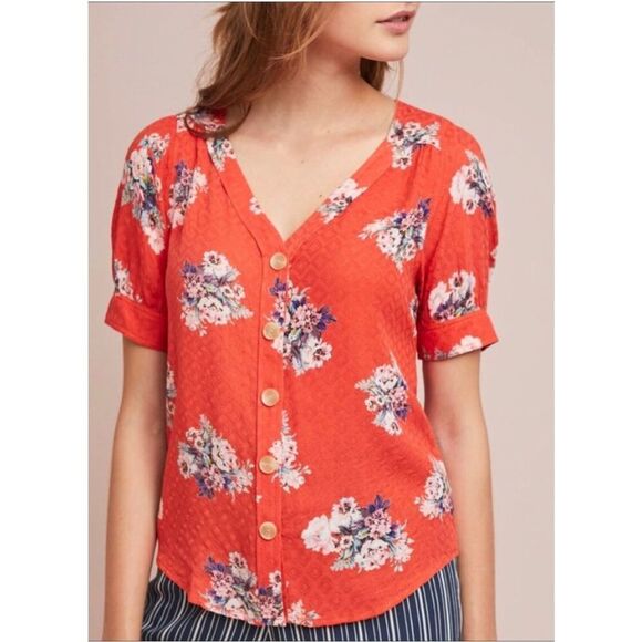 254. Mauve Anthropologie flowy floral blouse size 4 - Picture 2 of 9
